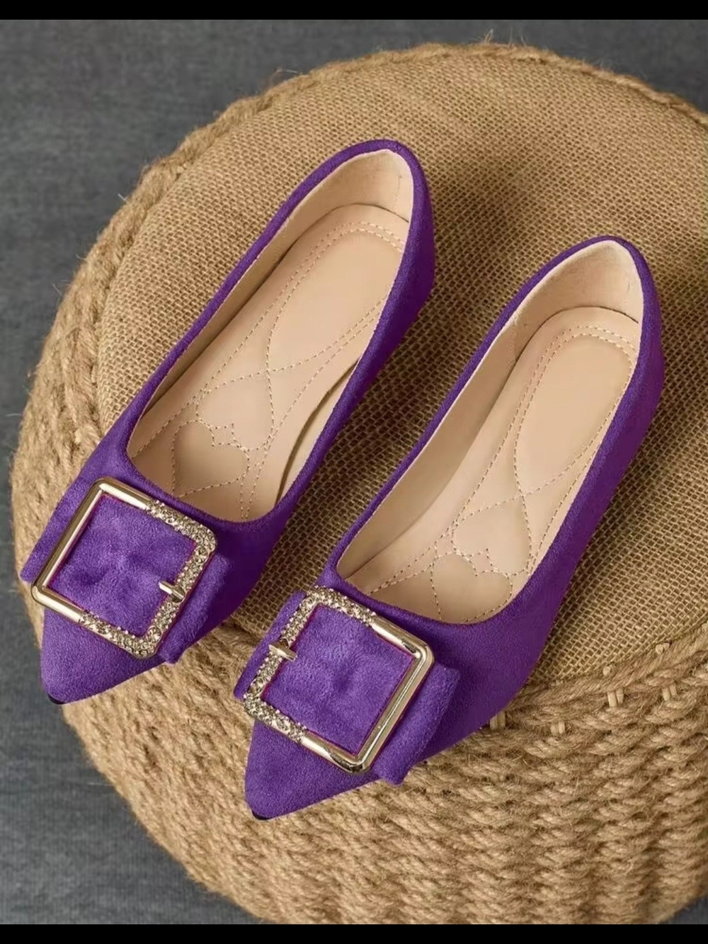 Purple Pointed Toe Buckle Flats - Women's Stylish Slip-Ons